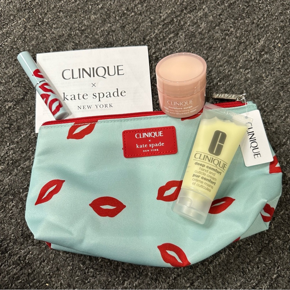 Clinique x Kate Spade Women’s Travel Makeup Bag with Face Moisturizer Lip Stick